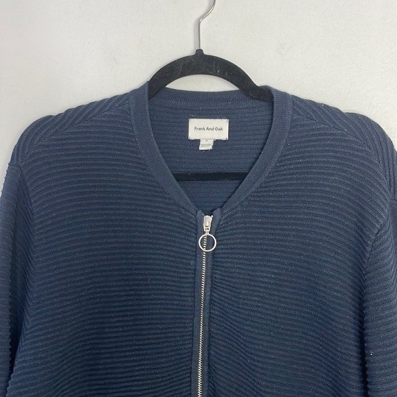 Frank and Oak ribbed navy o ring zipper jacket - Picture 2 of 7